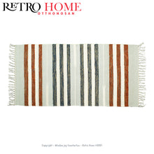 Kép betöltése a galériamegjelenítőbe: Barna, kék és fehér mintás indiai pamut szőnyeg - RetroHome.shop