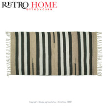 Kép betöltése a galériamegjelenítőbe: Bézs, fekete és fehér mintás indiai pamut padlószőnyeg - RetroHome.shop