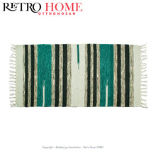 Kép betöltése a galériamegjelenítőbe: Fekete, fehér és kék mintás indiai pamut szőnyeg - RetroHome.shop