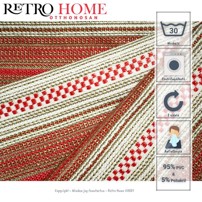 Piros, fehér és arany mintás műanyag (PVC) padló szőnyeg - RetroHome.shop