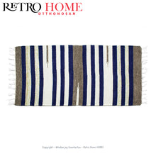 Kép betöltése a galériamegjelenítőbe: Kék, szürke és fehér mintás indiai pamut szőnyeg - RetroHome.shop
