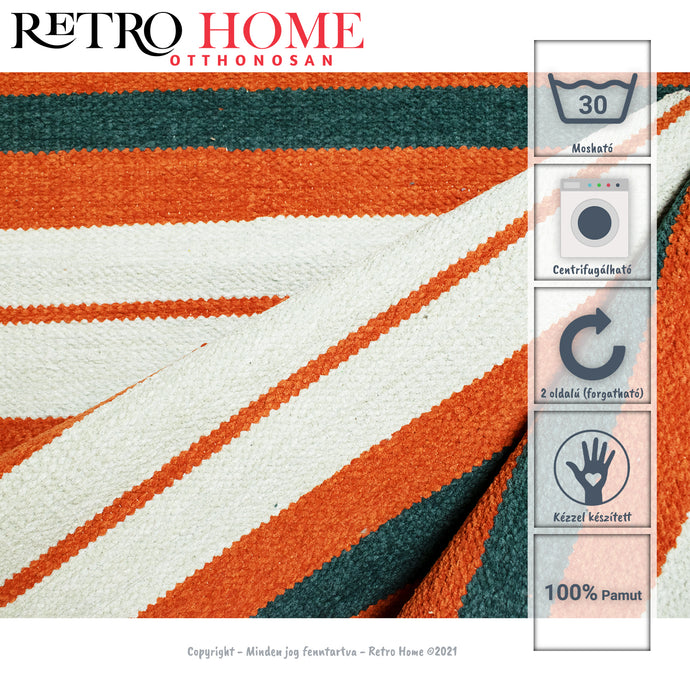 Narancssárga, kék és fehér mintás indiai pamut szőnyeg - RetroHome.shop