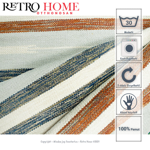 Barna, kék és fehér mintás indiai pamut szőnyeg - RetroHome.shop