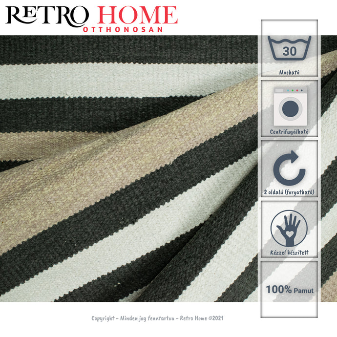 Bézs, fekete és fehér mintás indiai pamut padlószőnyeg - RetroHome.shop