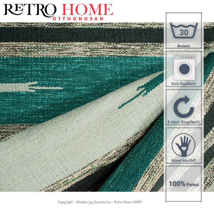 Fekete, fehér és kék mintás indiai pamut szőnyeg - RetroHome.shop