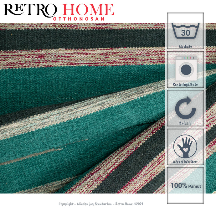 Izgalmas kék és fekete színű, mintás indiai pamut szőnyeg - RetroHome.shop
