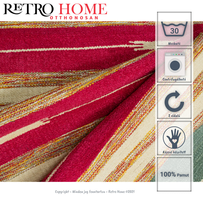 Kék, fehér és rózsaszín, egyedi mintás indiai pamut szőnyeg - RetroHome.shop