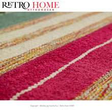 Kép betöltése a galériamegjelenítőbe: Kék, fehér és rózsaszín, egyedi mintás indiai pamut szőnyeg - RetroHome.shop
