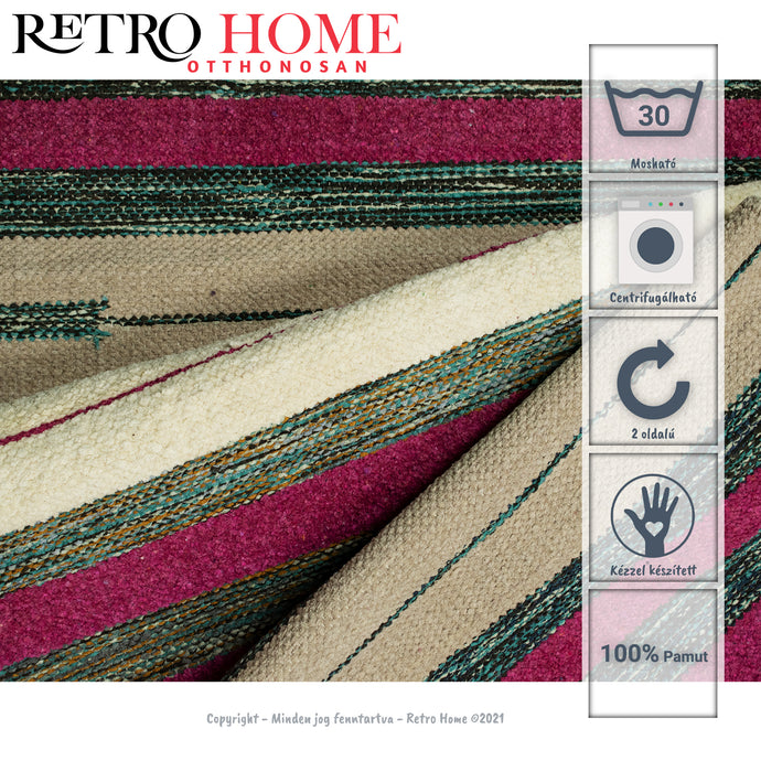 Rózsaszín, fekete és fehér színű mintás indiai pamut nőies szőnyeg - RetroHome.shop