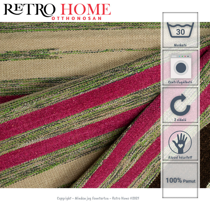 Fiatalos, rózsaszín és bézs színű mintás indiai pamut szőnyeg - RetroHome.shop