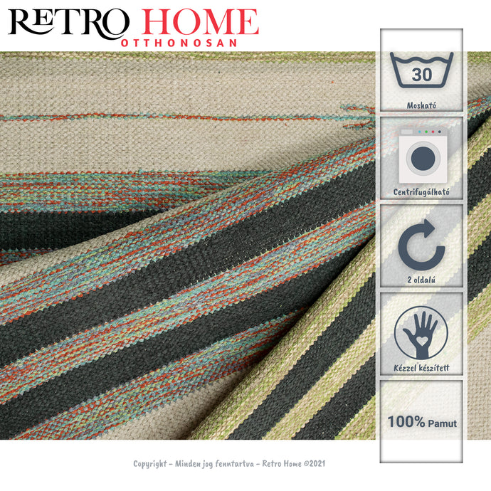 Fehér, fekete és zöld színekből készült mintás indiai pamut szőnyeg - RetroHome.shop