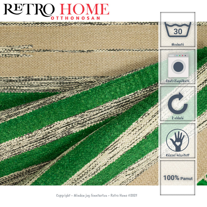 Természetes színű, koptatott mintás indiai pamut szőnyeg - RetroHome.shop