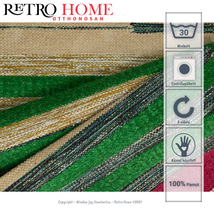 Fekete, szürke és bézs színű egyedi mintás indiai pamut padlószőnyeg - RetroHome.shop