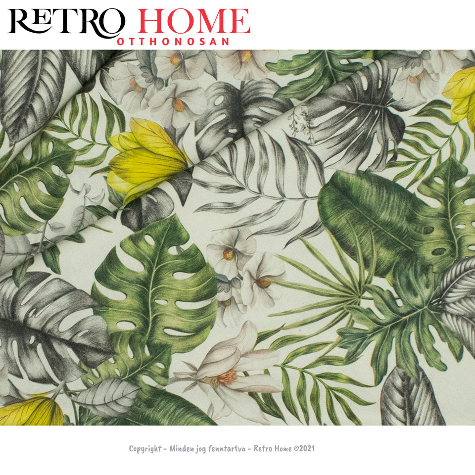Pálma és virág mintás színkavalkád, pamutvászon asztalterítő - RetroHome.shop
